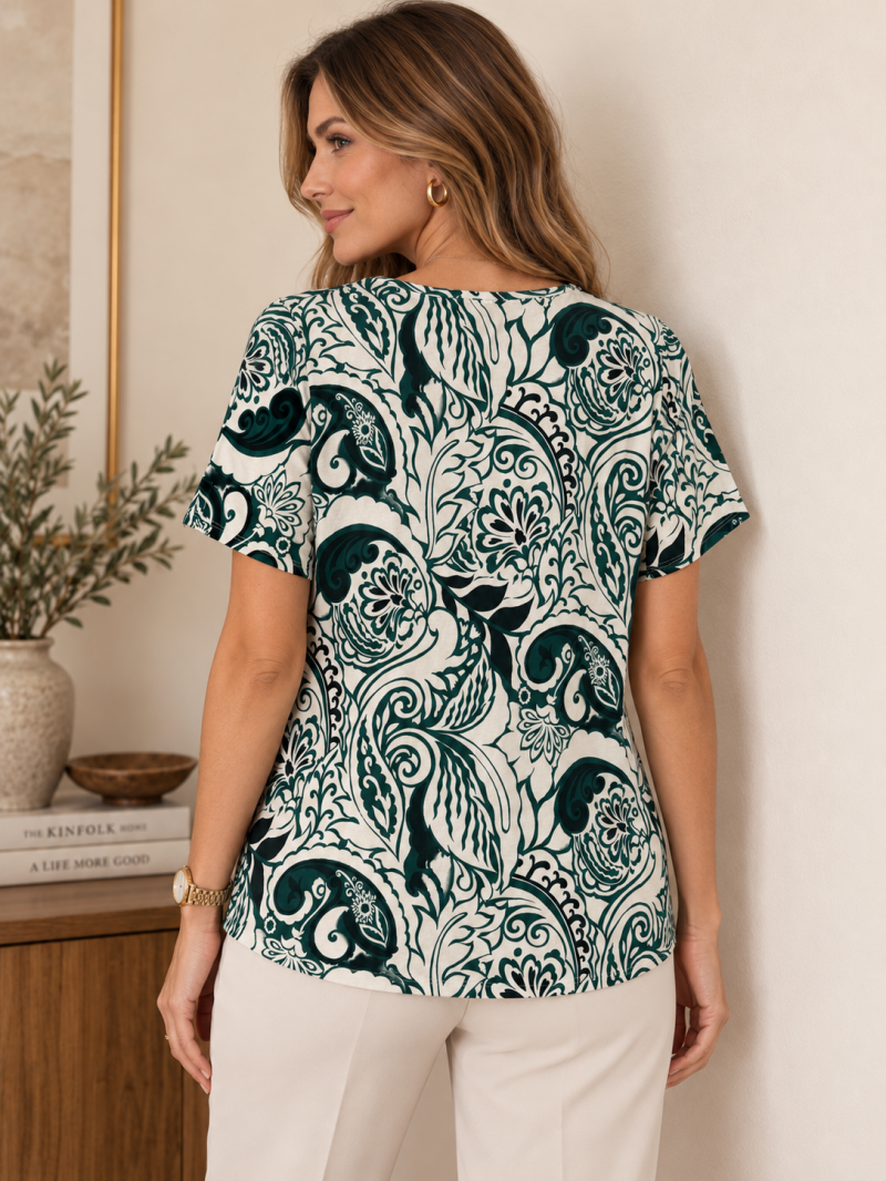T-shirt imprimé paisley vert et écru – Taille XL (42 au 44) Made in Italy – vue 4