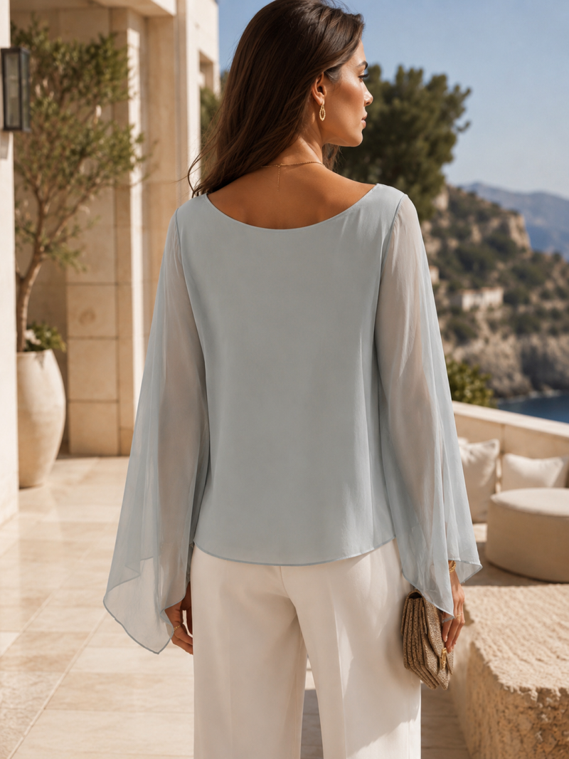 Blouse fluide gris sauge – vue de dos