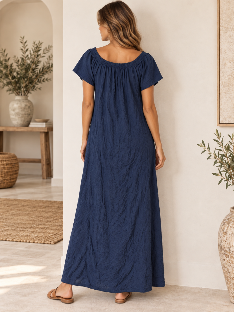 Robe longue fluide bleu marine – vue de dos