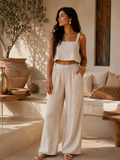 Pantalon large beige clair en lin – vue principale