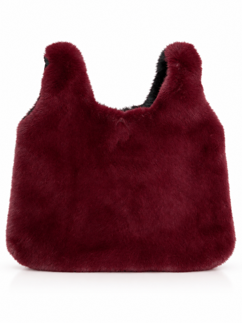 Sac à main en fausse fourrure bordeaux et noir – autre vue