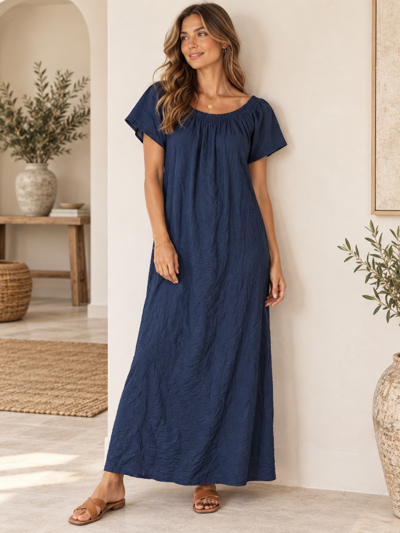 Robe longue fluide bleu marine – vue principale
