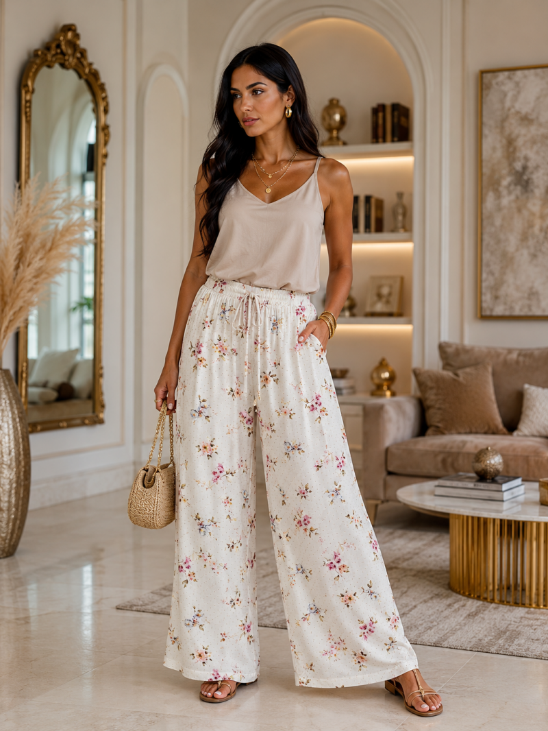 Pantalon Palazzo Fleuri – Taille Unique (38 au 44) Made in Italy