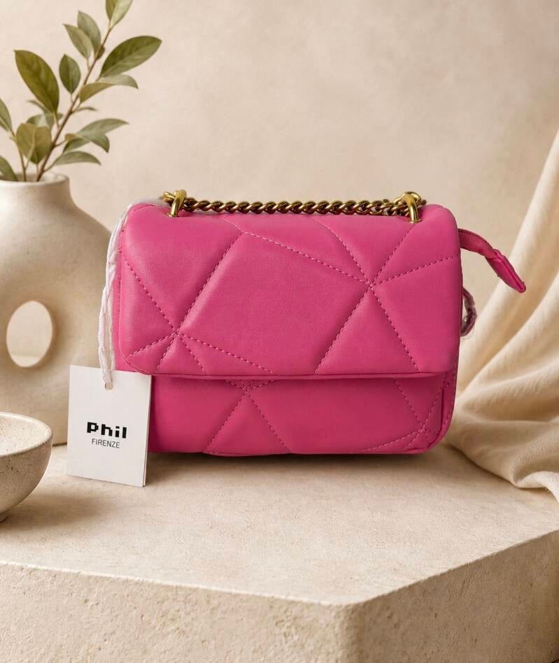 Petit sac bandoulière Phil Firenze rose matelassé