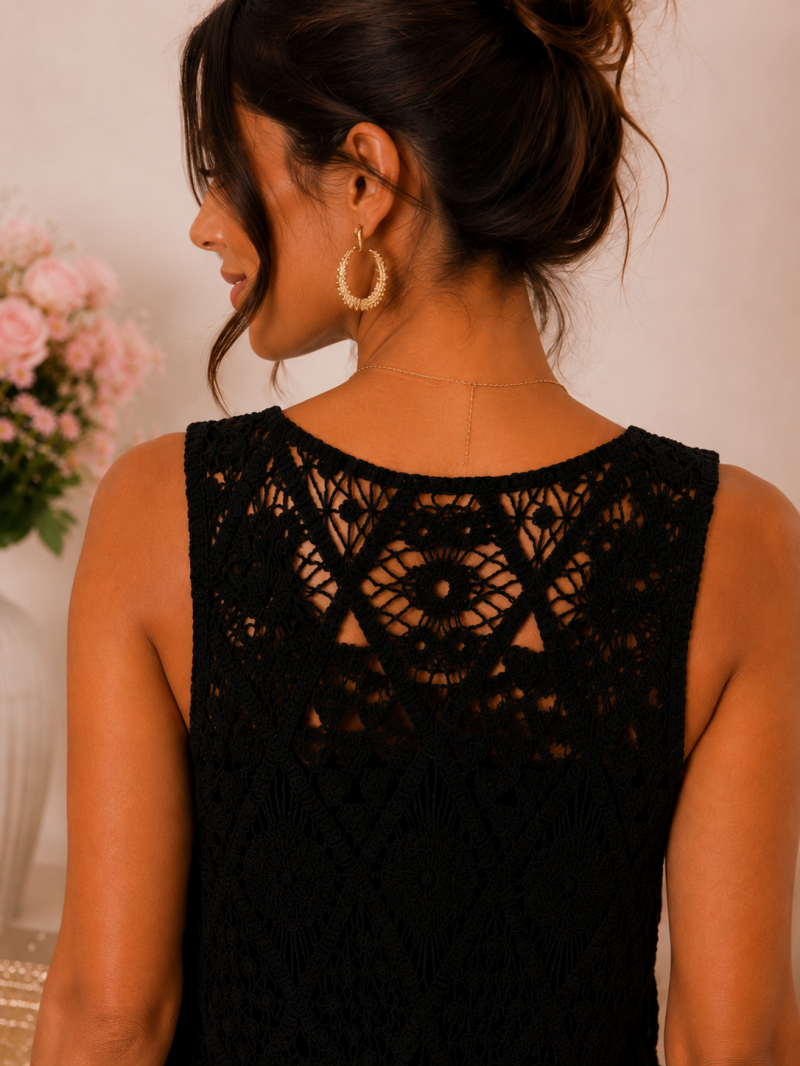 Top en crochet noir – détail de la finition