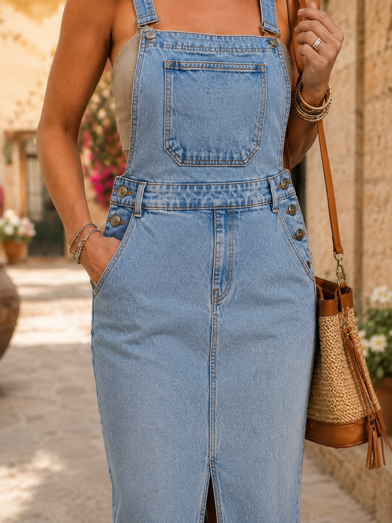 Robe salopette longue en jean bleu avec fente – Taille S (36) Made in Italy – vue 3