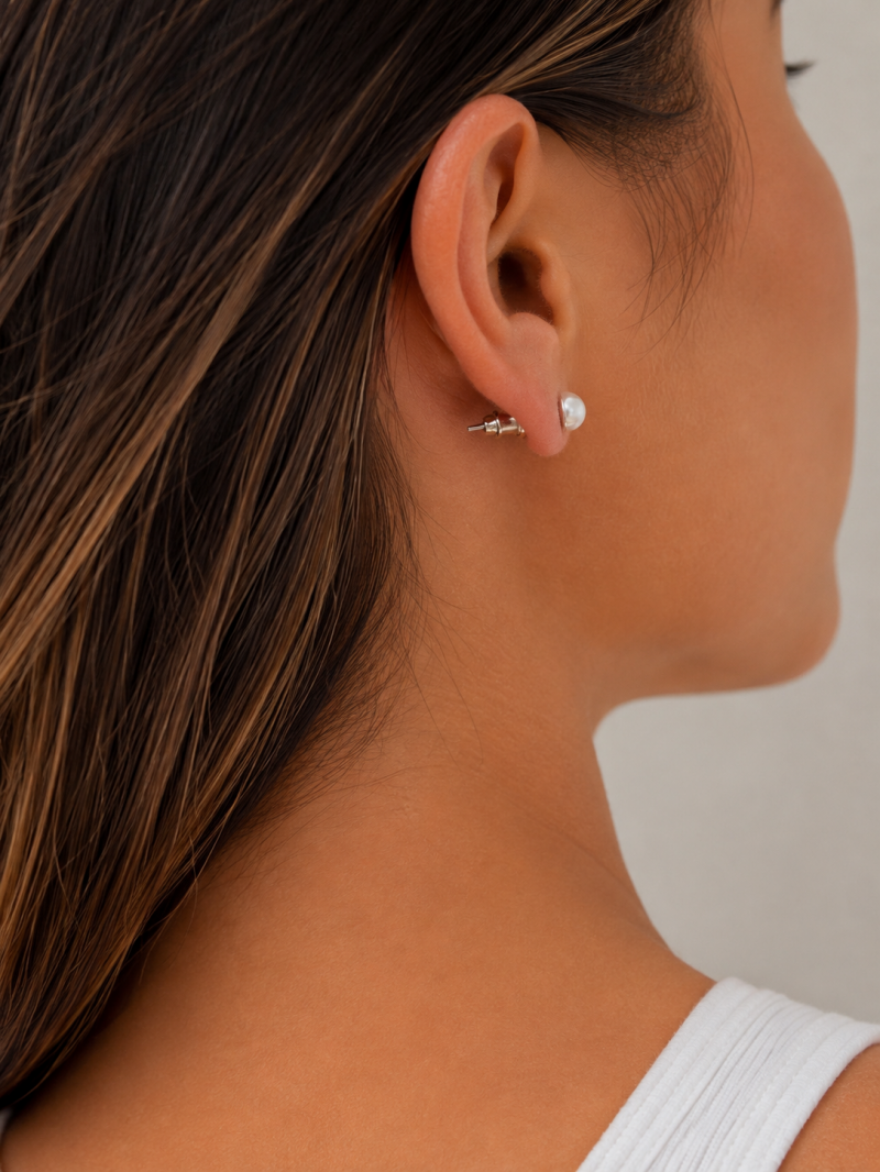 Boucles d’oreilles perles nacrées en acier inoxydable – Cubic Zirconia – vue 3