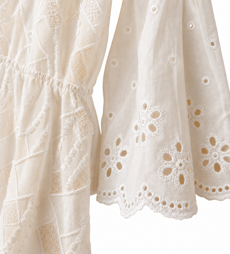 Robe blanche en broderie anglaise – détail du tissu