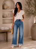 Jean wide leg bleu denim à revers – vue principale