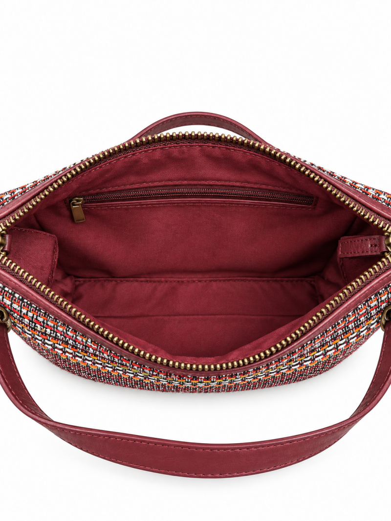 Sac tissé bordeaux ou vert profond – détail de la finition