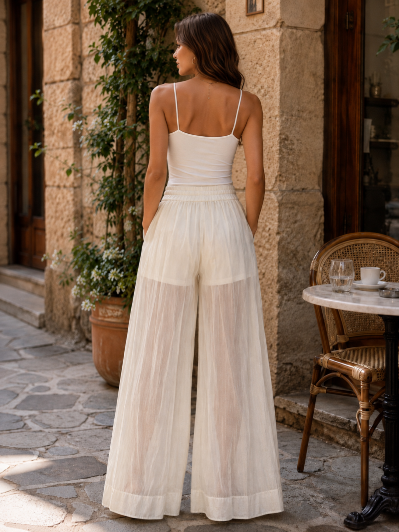 Pantalon Palazzo Transparent doublure effet Short Taille M/L (38) Made in Italy – vue 5