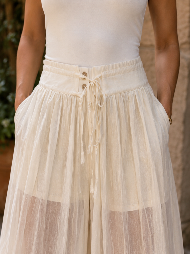 Pantalon Palazzo Transparent doublure effet Short Taille M/L (38) Made in Italy – vue 3