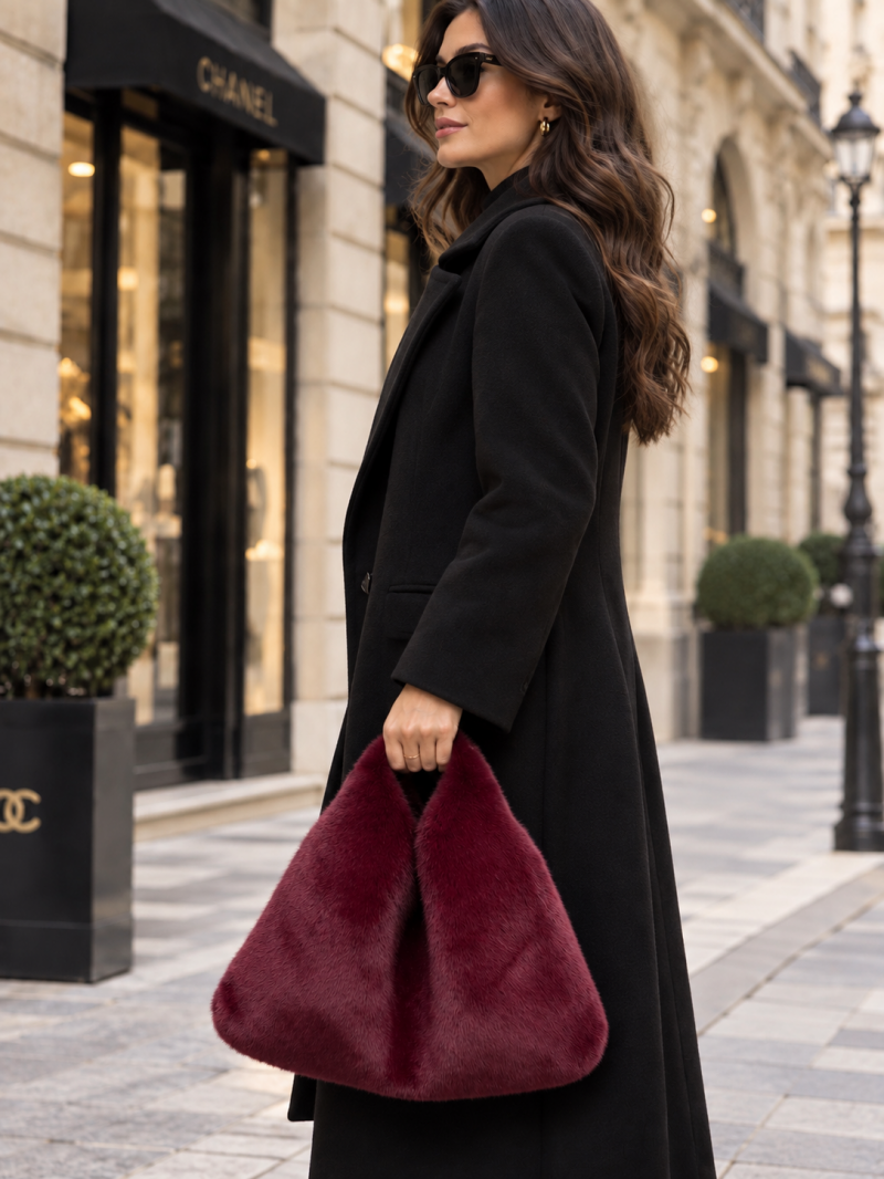 Sac à main en fausse fourrure bicolore – Bordeaux & Noir – vue 3