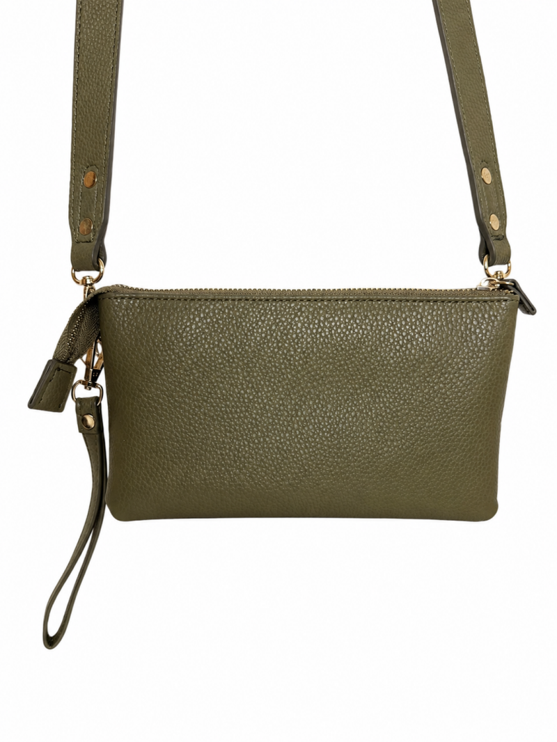 Sac bandoulière kaki à compartiments – Pochette 2-en-1 – vue 3