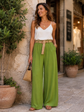 Pantalon fluide vert anis ceinturé – vue principale