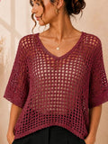 Top en maille ajourée Lurex bordeaux – vue principale