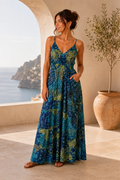 Robe longue fluide bleu turquoise en soie mélangée – vue principale