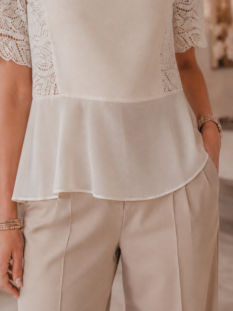 Top écru à manches macramé et sequins – autre vue