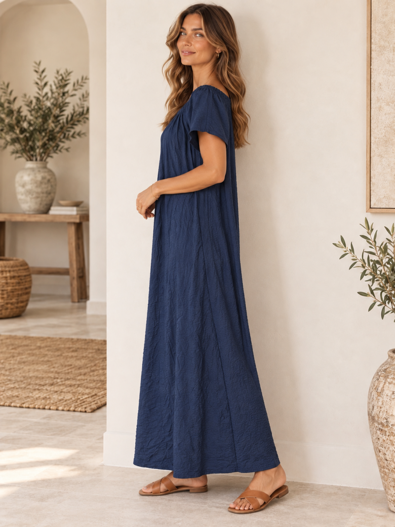 Robe longue fluide bleu marine – vue de côté