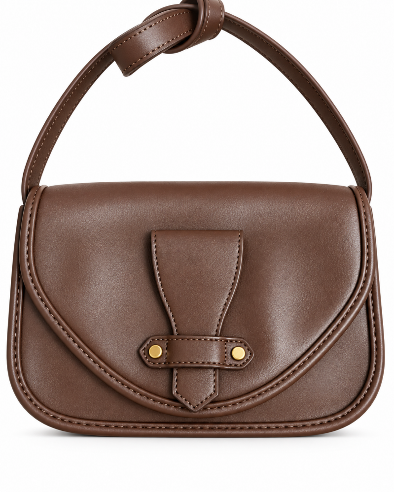 Sac bandoulière chocolat à rabat – détails dorés – vue 3