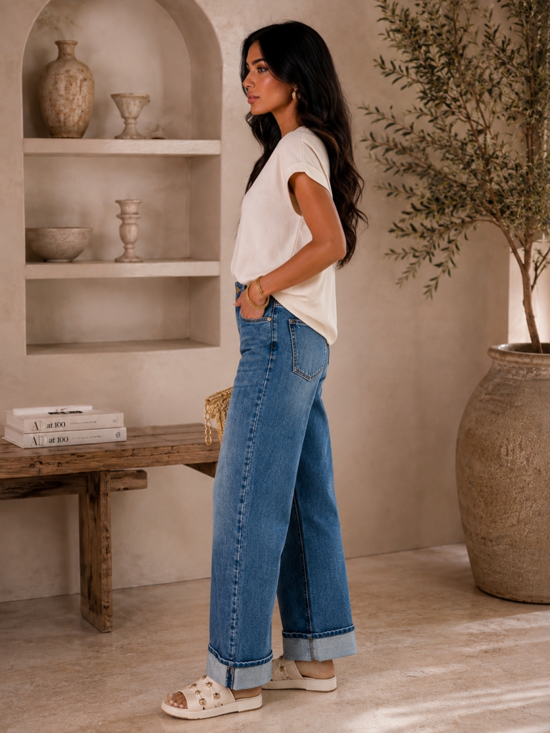 Jean Wide Leg Denim coupe tendance à revers - Taille S (36 au 38) – vue 3