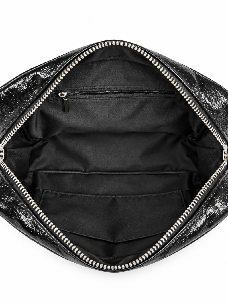 Sac bandoulière noir brillant – multi-poches – vue 6