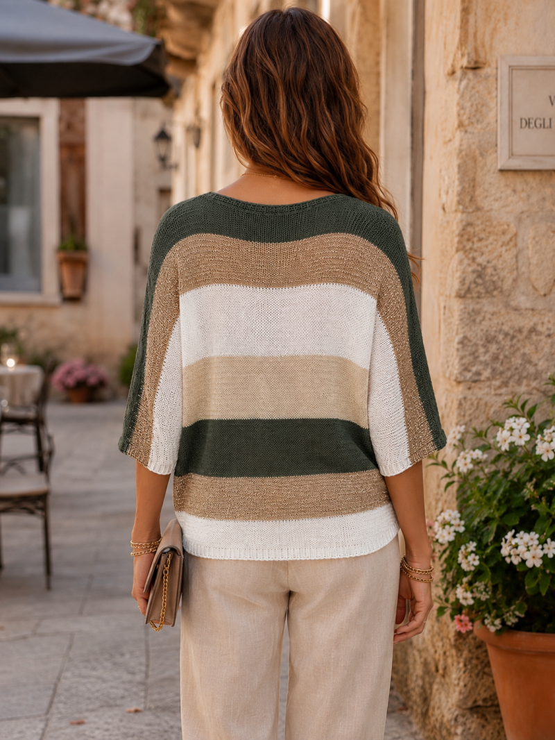 Haut en maille ajourée rayé – Taille unique (36 au 42) Made in Italy – vue 3