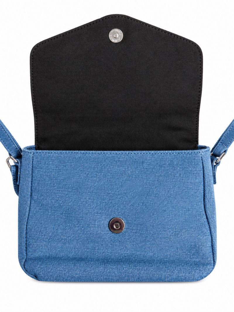 Sac bandoulière aspect denim tricolore – Bleu – vue 5