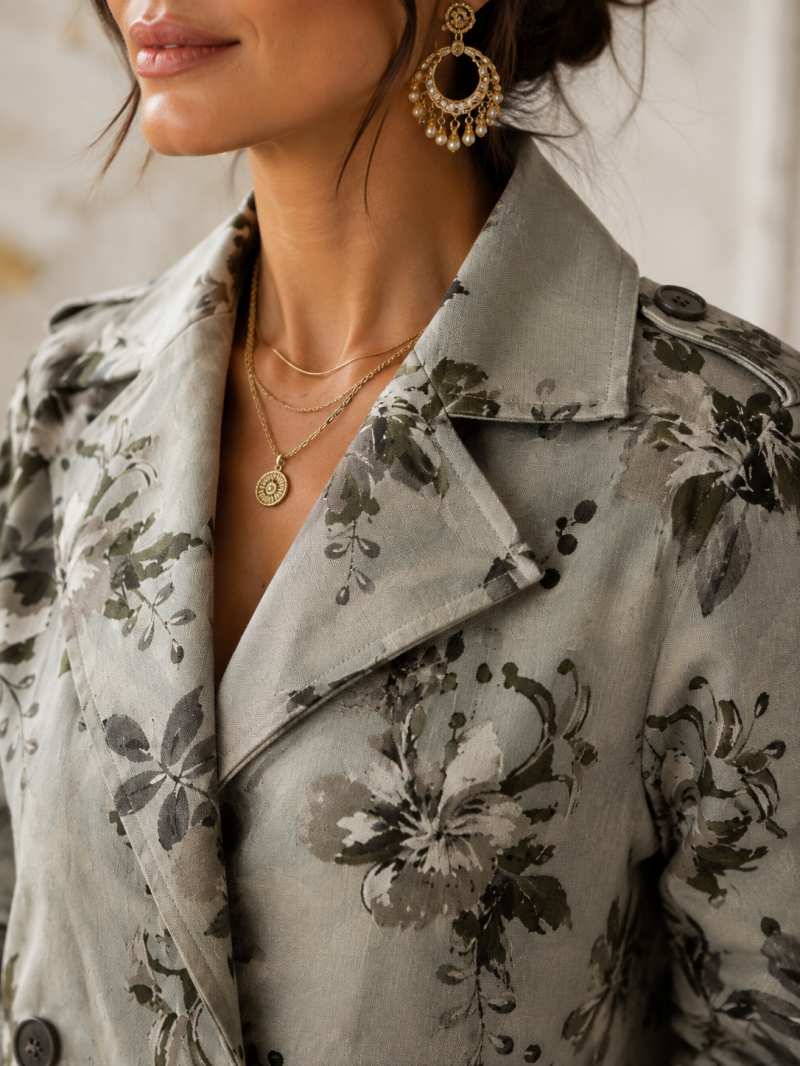 Veste courte fleurie vert sauge – autre vue