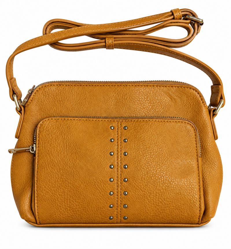 Sac bandoulière camel à double compartiment – vue 2