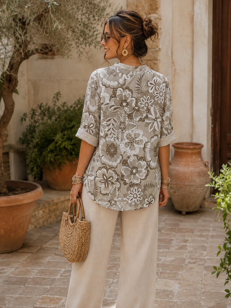 Chemise florale beige et écru – vue de dos