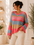 Pull léger en maille rayée rose et bleu ciel – vue principale