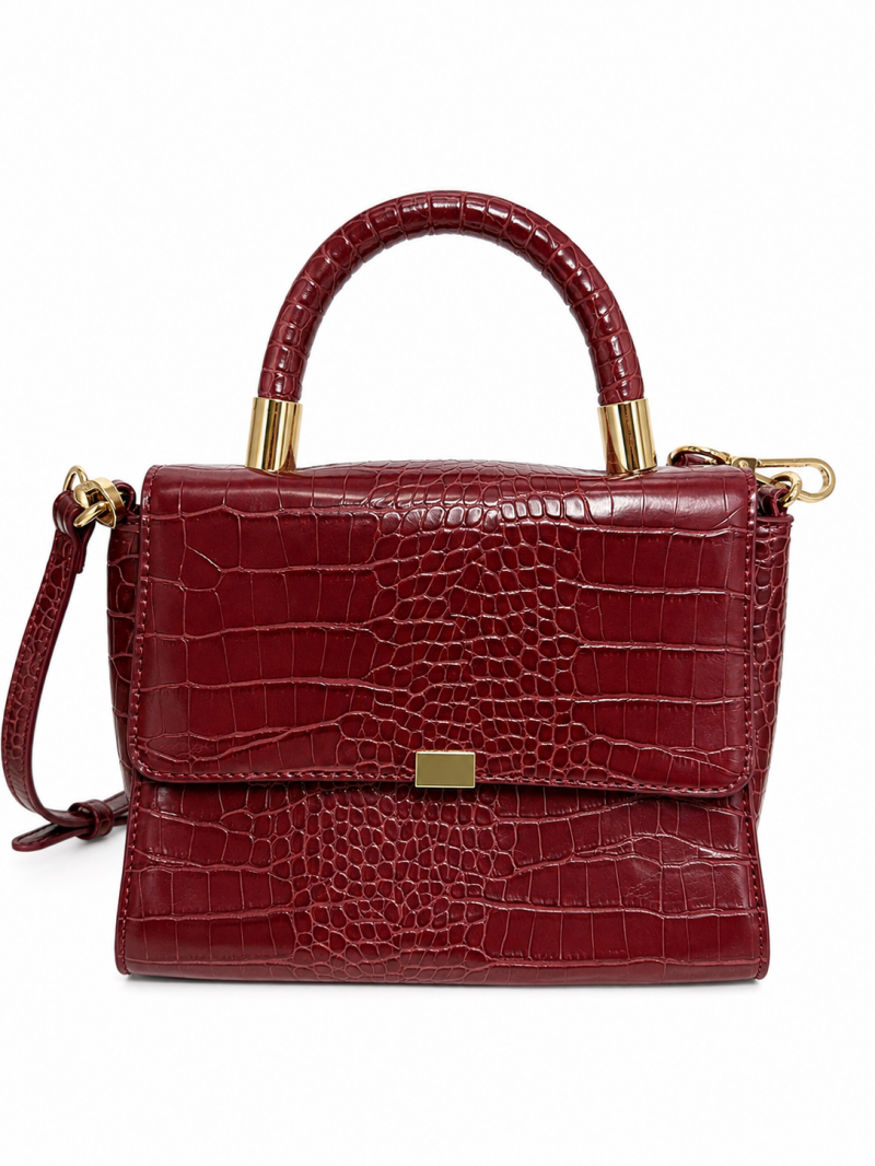 Sac à main bordeaux effet croco – Bandoulière amovible – vue 4