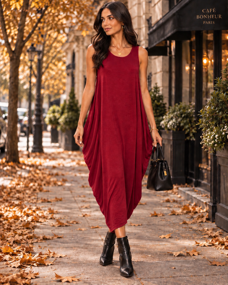 Robe longue cocon bordeaux – Taille unique (36 au petit 40) Made in Italy
