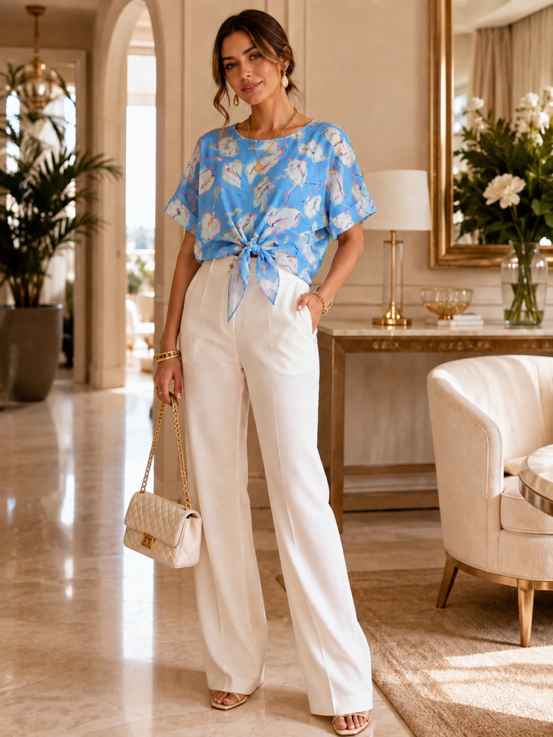 Blouse fleurie fluide à nouer – Taille unique (36 au 44) Made in Italy – vue 6