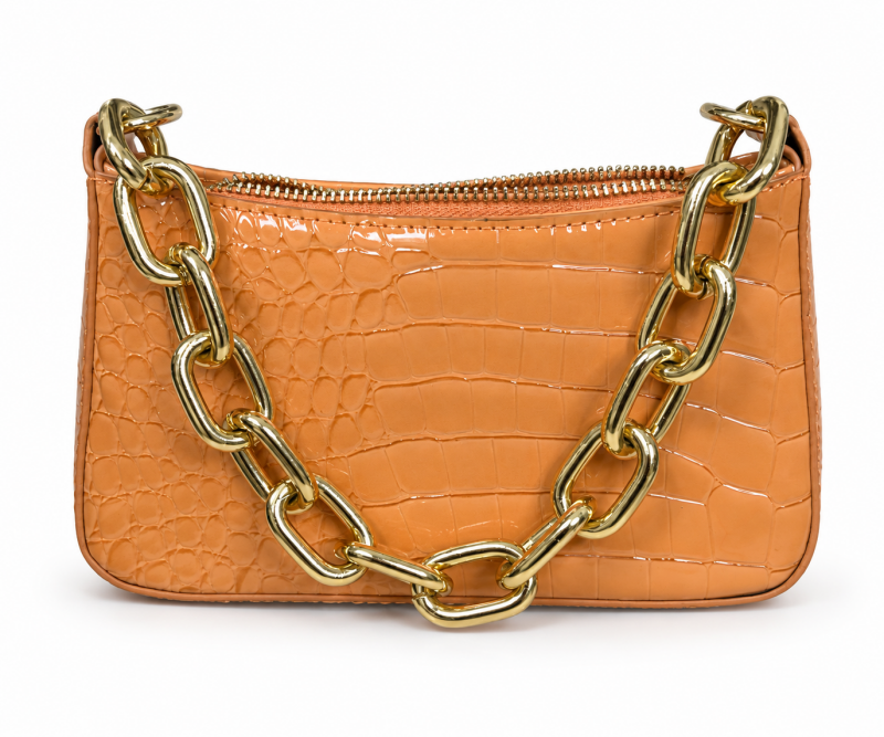 Sac croco orange à chaîne dorée – vue 4