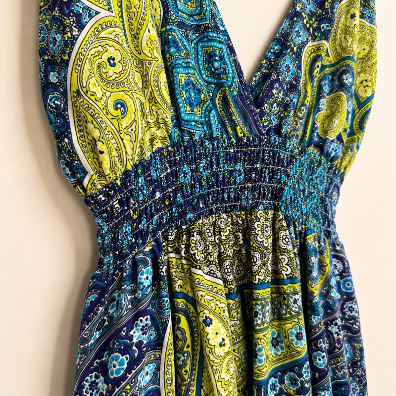 Robe longue fluide bleu turquoise en soie mélangée – vue de côté