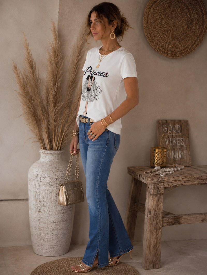 T-shirt blanc strass multicolores – Taille L/XL (34 au 40) – vue 5