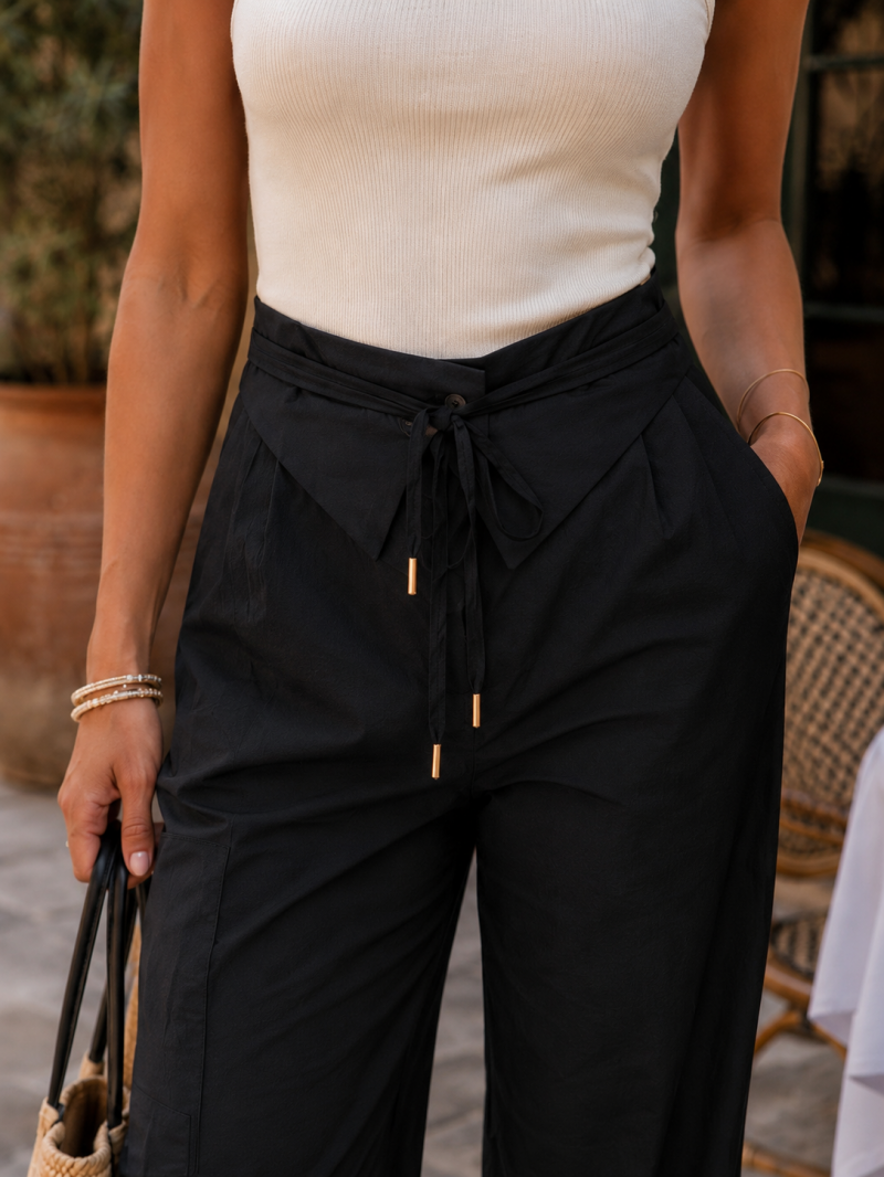 Pantalon noir taille haute ceinturé - Taille M (36) Made in Italy – vue 3