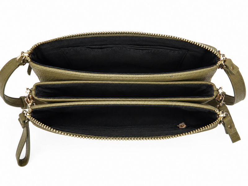 Sac bandoulière kaki à compartiments – Pochette 2-en-1 – vue 4