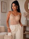 Top en dentelle à cœurs beige rosé – vue principale