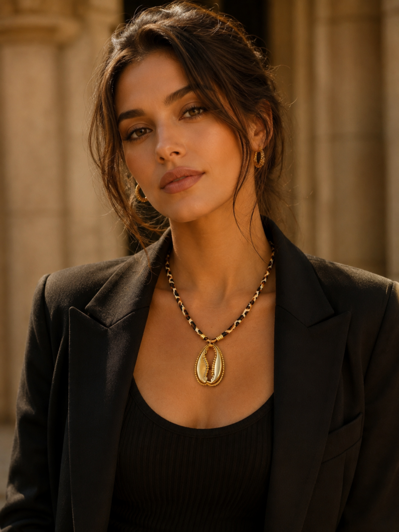 Collier léopard à pendentif coquillage doré – Acier inoxydable – vue 2