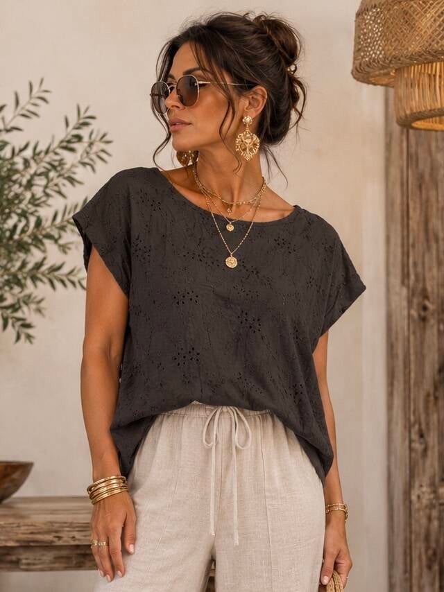 Blouse oversize broderie anglaise – Taille unique (36 au 42) Made in Italy – vue 2