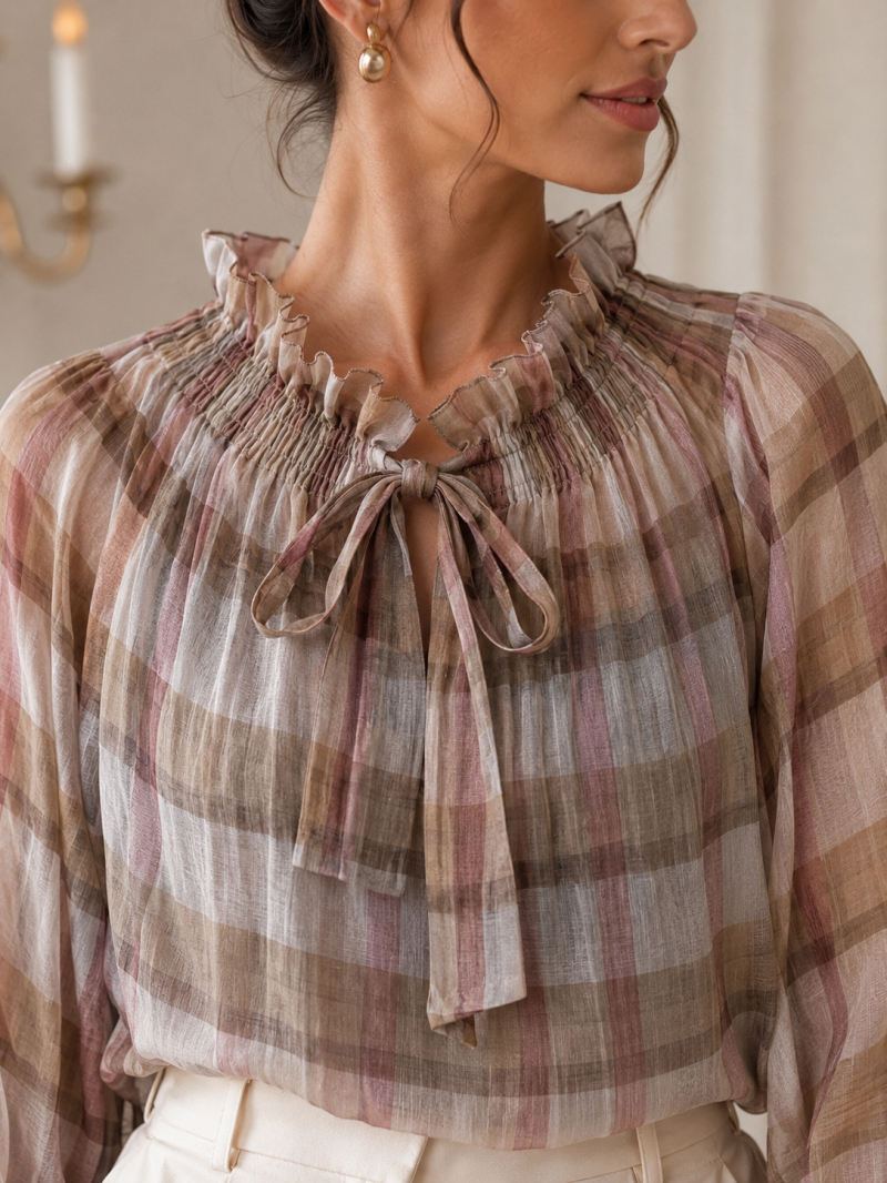 Blouse transparente à carreaux – Taille unique (36 au 42) Made in Italy – vue 2