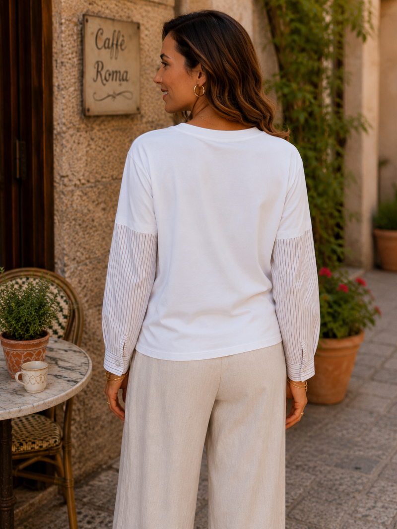 Haut blanc manches chemise rayées –Taille unique (36 au 42) Made in Italy – vue 4