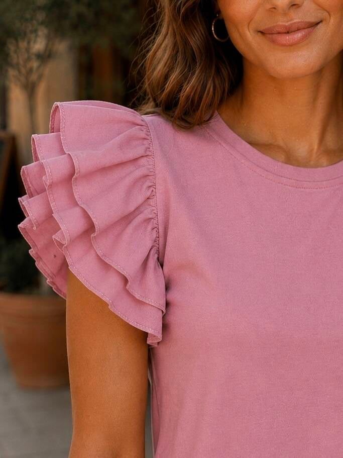 Top rose à triple volants – Taille unique (34 au 38) Made in Italy – vue 2