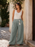 Pantalon large vert sauge ceinturé – vue principale
