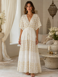 Robe longue blanche brodée dorée – vue principale