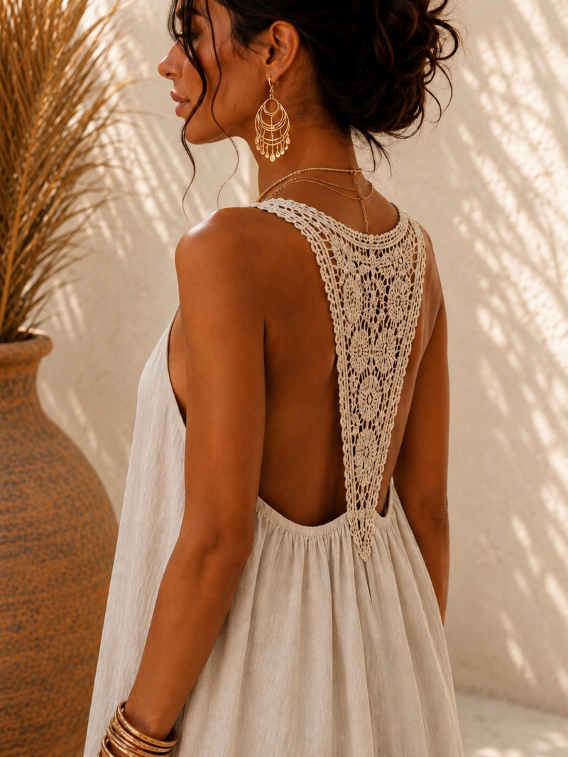 Robe longue bohème écrue à crochet – détail du vêtement