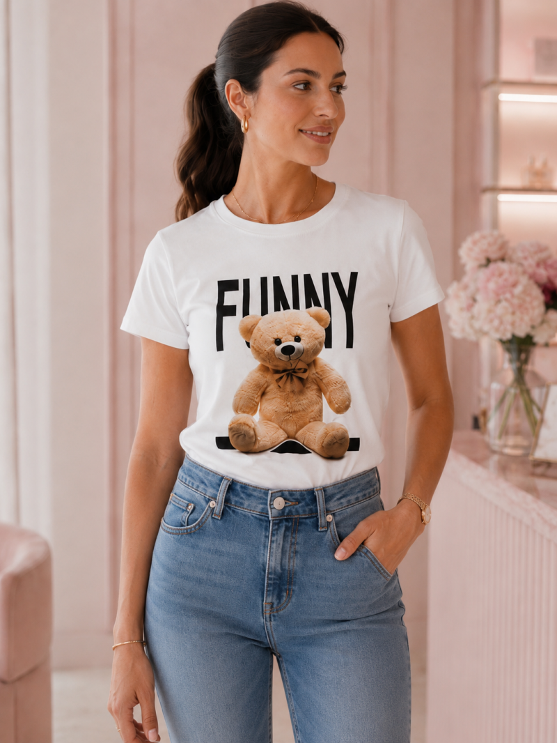 T-shirt blanc imprimé ourson – vue principale